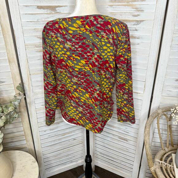 KOMIL Women's Size Large Masa Print Split Neck Cotton Long Sleeve Top Fall Red - Picture 13 of 16